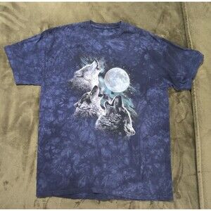 The Mountain Wolves Wolf Moon Tie Dye T-Shirt Mens XL Blue Nature Graphic